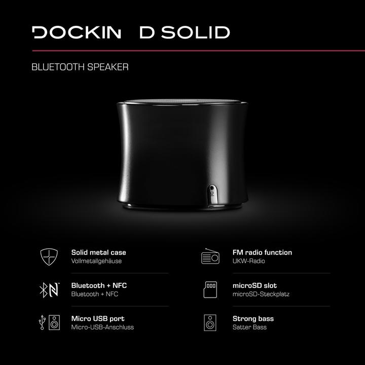 Image du produit Dockin Enceinte active D Solid Boîtier en aluminium FM/BLU4.0/AUX/BLU4.0 blac