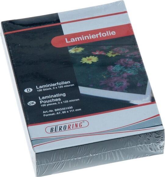 Produktbild Büroring Laminierfolie, DIN A7, 80 x 111 mm, 125 Mikron, 100 Stück (80 x 111 mm, 100 Stück, 125 µm)