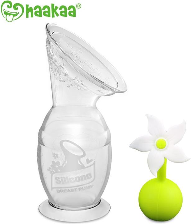 Immagine prodotto Haakaa Tiralatte con ventosa 150ml + set di tappi floreali - Bianco
