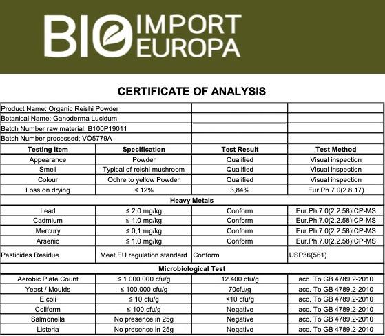 Nährwerte und Zutaten Zimmerli Adaptogene Reishi Pulver (BIO) (1 Stück, Pulver, 100 g)