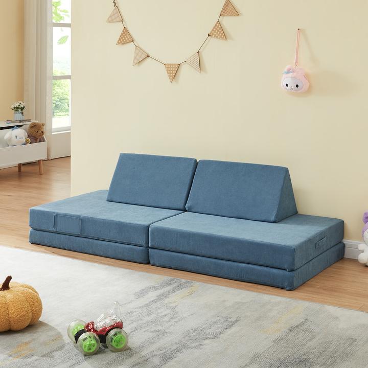 Actual product image En.Casa Spielsofa Norhulta 5-tlg. 150x66x46 cm Cord Blau (Children sofa)