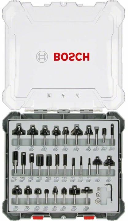 Bosch Professional Zubehör 30-teiliges Fräser-Set, 8-mm-Schaft für Handfräsen