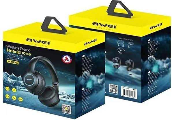 Actual product image Awei słuchawki nauszne Bluetooth A300BL czarny/black (12 h, Cable)