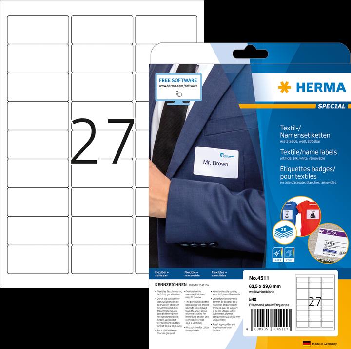 Actual product image HERMA A4 removable name labels