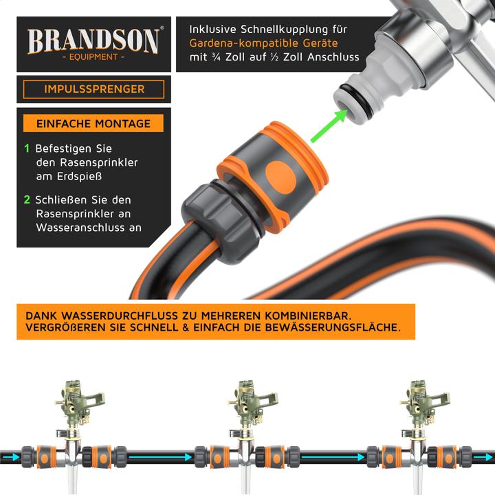 Actual product image Brandson Metal circular sprinkler, interval sprinkler, impulse sprinkler, lawn sprinkler up to 450 m² (Impulse, circular and sector sprinklers)