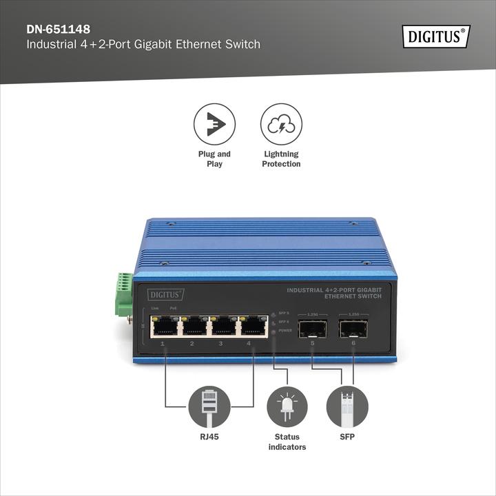 Produktbild Digitus Industrial 4+2 -Port Gigabit Ethernet Switch (6 Ports)