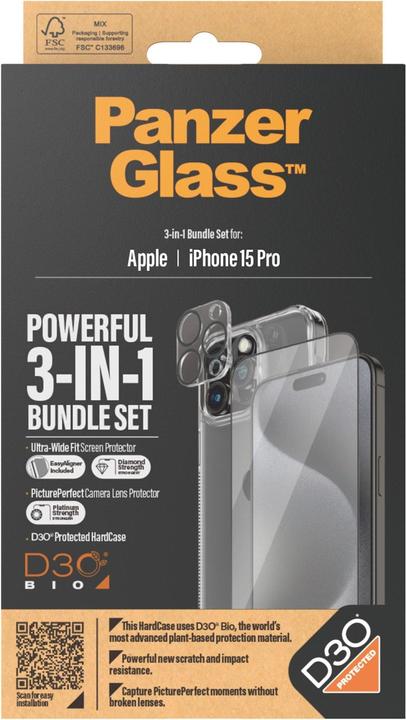 Image du produit PanzerGlass Pack 3 en 1 (1 pièce(s), Apple iPhone 15 Pro)
