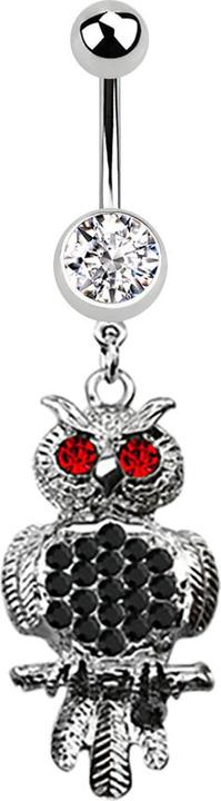 Produktbild Star Piercing Banane silber mit Anhänger Eule rot und schwarz (Chirurgenstahl 316L, ohne Messing)