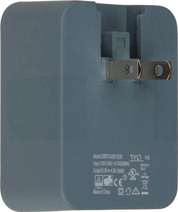 Actual product image Tylt Travel Adapter Dual USB Gray