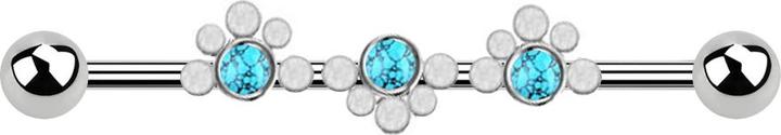 Produktbild Star Piercing Barbell silber zwei Kugeln gepunktete Welle drei Türkis Steine (ohne Messing, Chirurgenstahl 316L, Mineralisch)