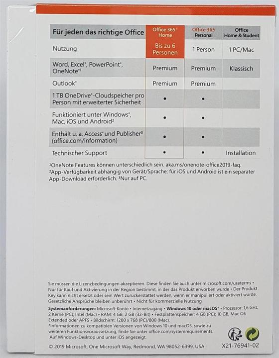Produktbild Microsoft Office 365 Home Deutsch (1 User, 12 Monate)