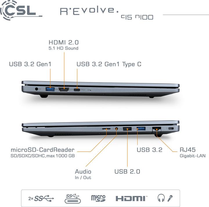 Immagine prodotto CSL Notebook R'Evolve C15 v4 16GB 1000GB Windows 11 Home (15.60", Intel N100, 16 GB, 1000 GB, DE)