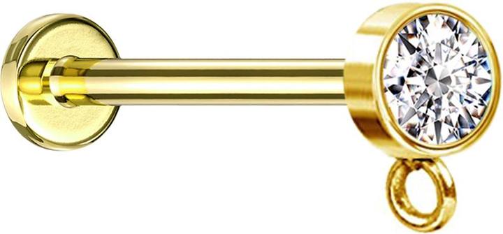 Produktbild Star Piercing Micro Labret Innengewinde vergoldet mit Zylinder Kristall silber Ring für Anhänger (Chirurgenstahl 316L)