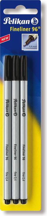 Image du produit Pelikan 940601 Fineliner 96, 3 pièces sous blister, noir (Argent, Noir, 3 x)