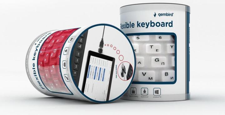 Actual product image Gembird FLEXIBLE USB ENG/Juodas KB-109F-B (DE, Cable)