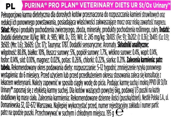 Valori nutrizionali e ingredienti Purina VETERINARY DIETS Feline UR Urinary 195 g (Adulto, 1 pz., 195 g)