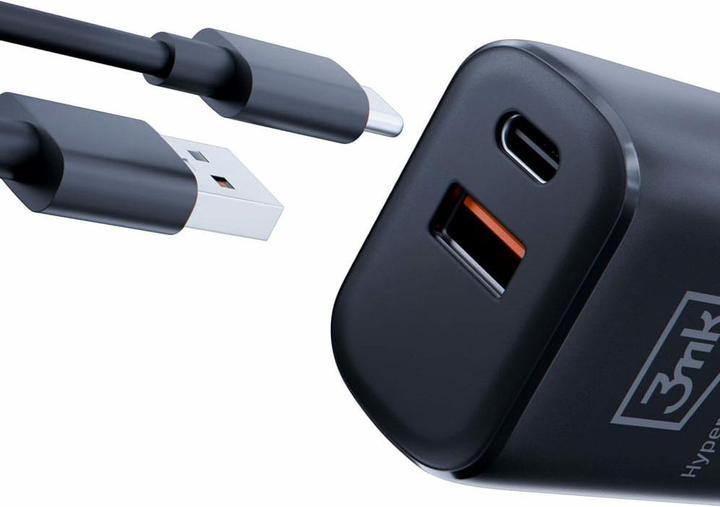 Produktbild 3MK HyperCharger 20W 1xUSB-C + 1xUSB-A ładowarka sieciowa PD/QC czarna/black (20 W)