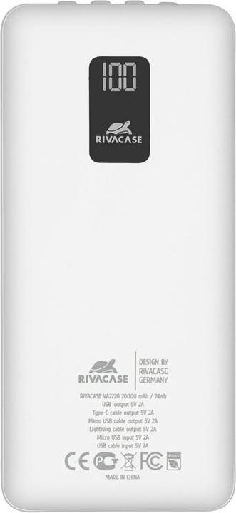 Produktbild Rivacase VA2220 power bank Lithium Polymer (LiPo) White (20000 mAh, 10 W, 74 Wh)