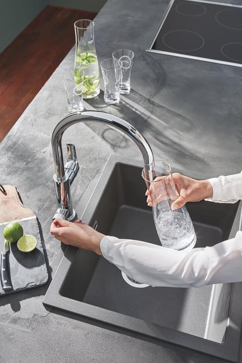 Actual product image Grohe Kitchen faucet with filter function Blue glossy chrome 30385000