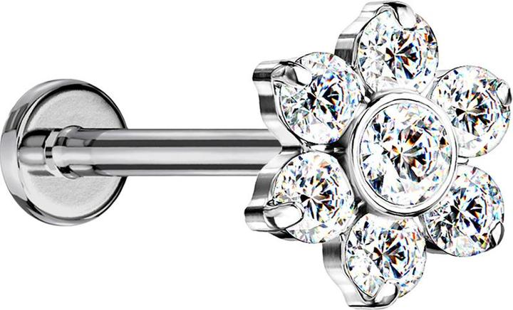 Immagine prodotto Star Piercing Micro Labret senza fili argento Cristalli di fiori argento (Titanio G23, senza ottone)