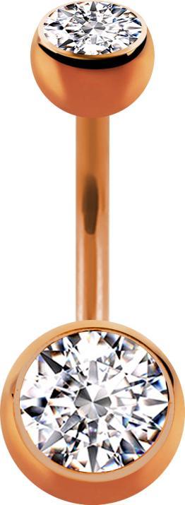 Produktbild Star Piercing Banane rosegold mit zwei Kugeln Kristall silber (Chirurgenstahl 316L)