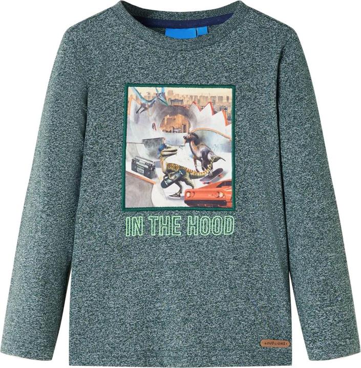 VidaXL Kinder-Langarmshirt Dunkelgrün Melange 140,Material: 50 (140)