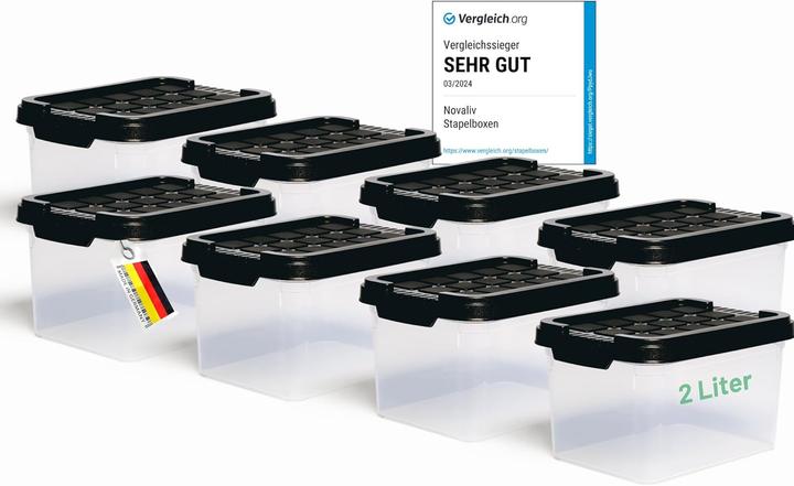 Produktbild Novaliv 8x Aufbewahrungsboxen mit Deckel klein 2 L Anthrazit Nestbar stapelbare Plastikboxen mit Cli (2 l)