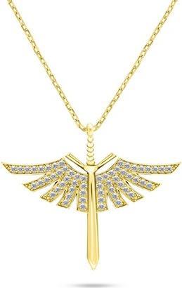 Brilio Silver - Stylish gold-plated necklace Angel sword with zircons NCL144Y