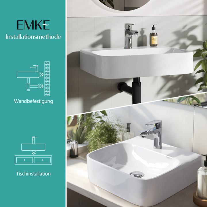 Produktbild Emke Aufsatzwaschbecken Kleines Waschbecken Handwaschbecken für Badezimmer, Rechteckig Waschplatz Au (395 mm, 435 mm)