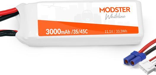 Actual product image Modster LiPo Pack 3S 11.1V 3000 mAh 45C (EC3) WhiteLine (11.10 V, 3000 mAh)