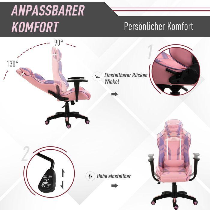 Image du produit Swisshandel24 Chaise de jeu ergonomique Chaise de bureau Coussin lombaire réglable Rose&Violet