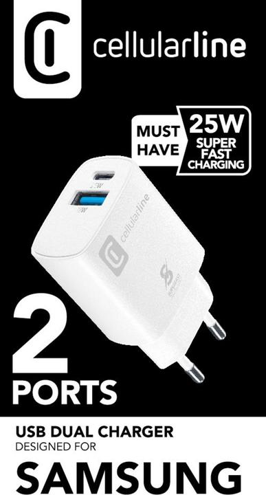 Image du produit Cellularline Chargeur de voyage à double port Samsung PD 25W blanc (25 W)