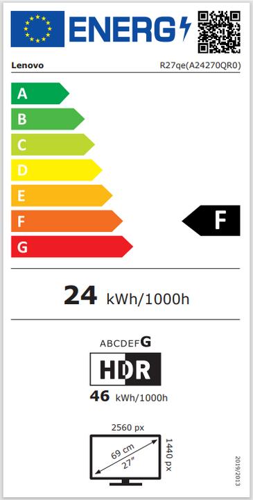 Label énergétique Lenovo Legion R27qe (2560 x 1440 pixels, 27")