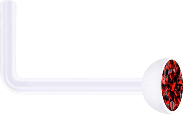 Star Piercing Nasenstecker gewinkelt transparent mit Kristall rot (ohne Messing, Bioflex)