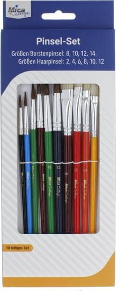 MICA College Brush set 10 pieces - with colourful handles