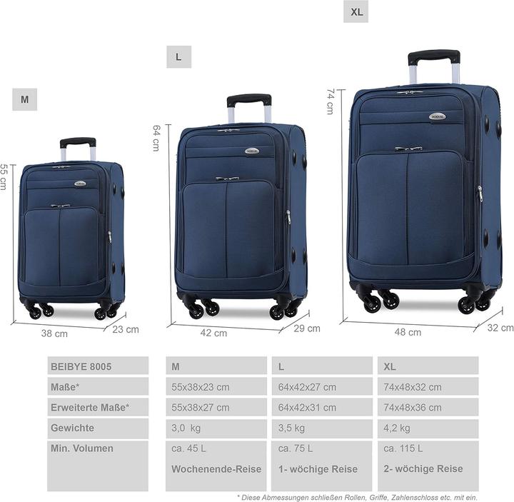 Actual product image Beibye Leichter Stoffkoffer (115 l, L (90 - 115l))