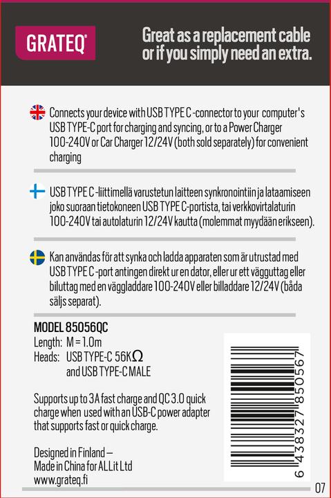 Actual product image Grateq USB C-Micro USB Kaapeli 1.5m Valkoinen (1 m, USB 2.0)