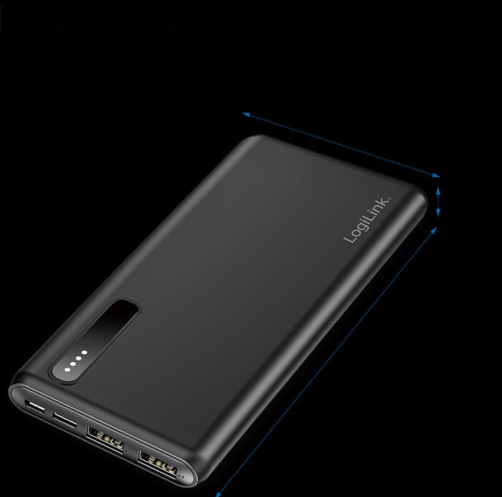 Produktbild LogiLink Powerbank PA0311 schwarz, 8000 mAh, 2x USB-A, 2-in-1-Kabel (8000 mAh, 12 W)