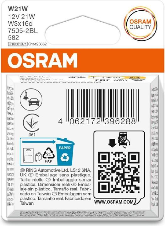 Actual product image Osram W21W Original 2x 2.0 (W21W)