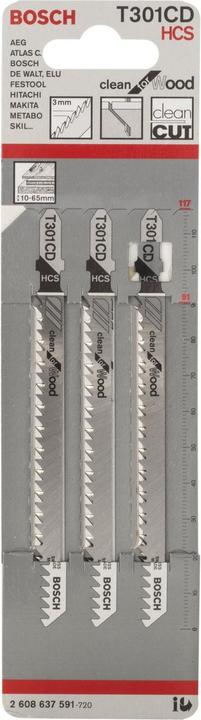 Produktbild Bosch Professional Zubehör Stichsägeblatt T 301 CD Clean for Wood, 3er-Pack