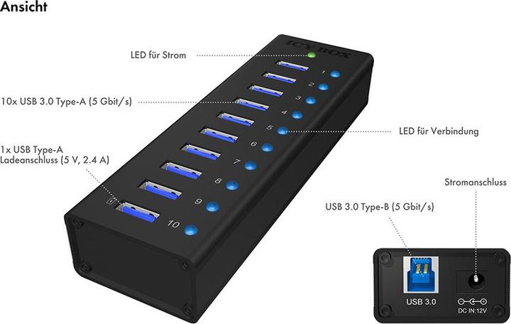 Image du produit Icy Box Ib-Ac6110 (USB-B, 10 Ports)