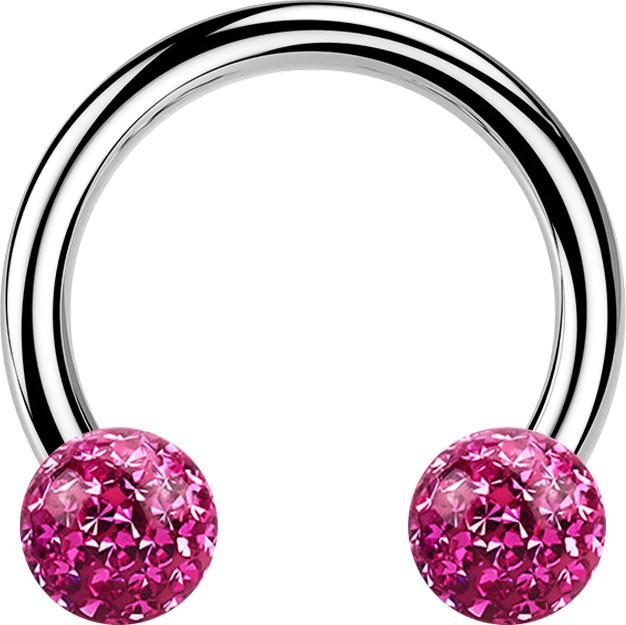 Produktbild Star Piercing Circular Barbell silber mit zwei Kristall Kugeln pink Epoxy Schutzschicht (Chirurgenstahl 316L, ohne Messing)