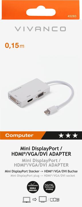 Produktbild Vivanco Adapter Mini DisplayPort - HDMI, DVI, VGA (Mini DP, 10 cm)