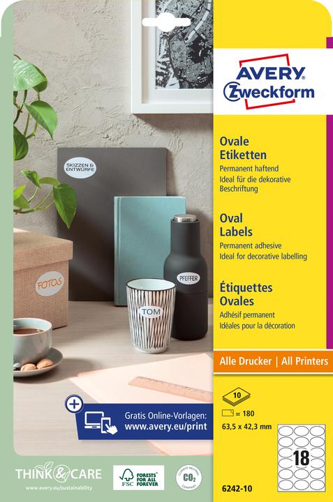 Immagine prodotto Avery Zweckform Kennzeichnungs-Etiketten, ovale, 63,5x42,3 mm grigio scuro, permanente, carta non trattata