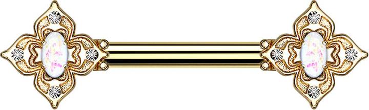 Produktbild Acha Direct Barbell vergoldet Blumenquadrat filigran mit Opal weiss (Chirurgenstahl 316L, Messing)