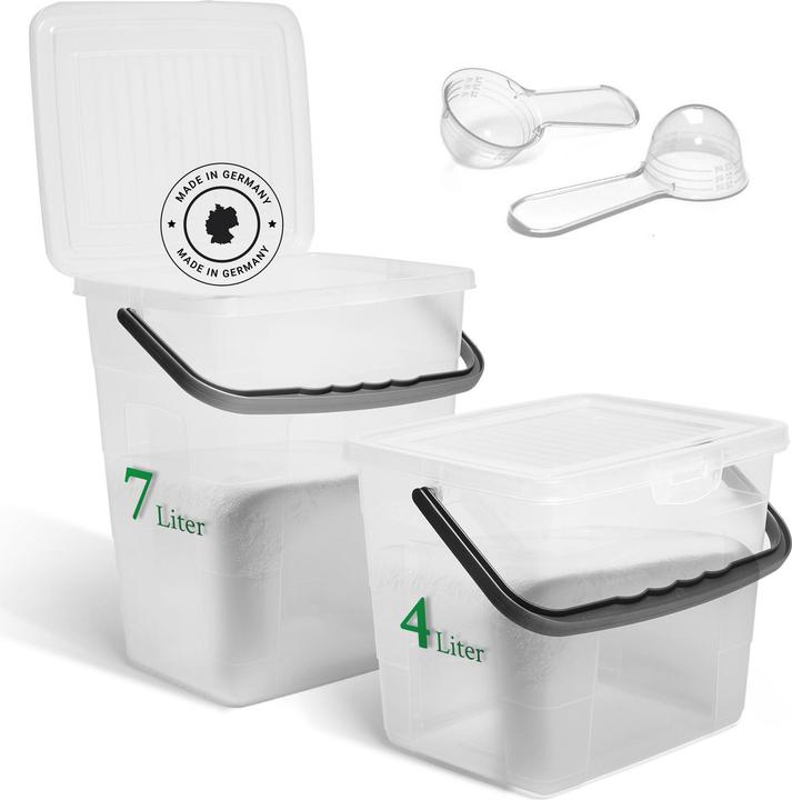 Produktbild Novaliv Sparset Waschmittelbox mit Deckel 4 Liter + 7 Liter Transparent und Dosierlöffel Box Waschpu (7 l)