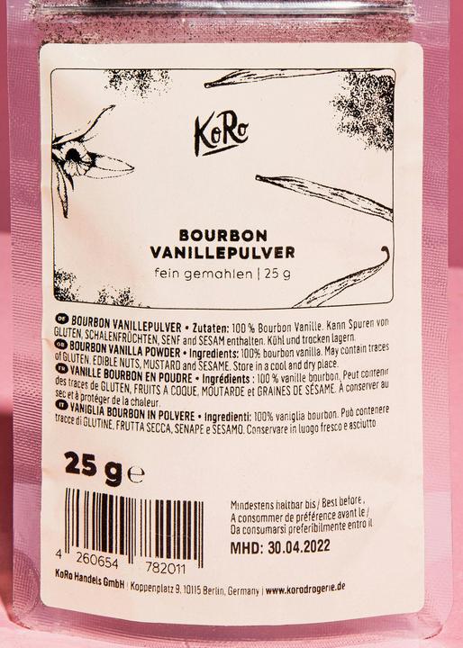 Nutritional values and ingredients KoRo Bourbon vanilla powder (25 g)