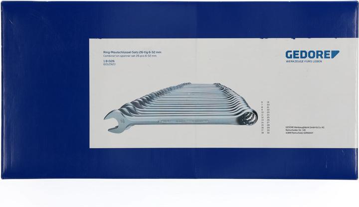 Produktbild Gedore 1 B-026 Ring-Maulschlüssel-Satz 26-teilig 6-32 mm (32 mm, 30 mm, 29 mm, 6 mm, 27 mm, 24 mm, 13 mm, 8 mm, 19 mm, 16 mm, 17 mm, 25 mm, 28 mm, 31 mm, 20 mm, 11 mm, 23 mm, 21 mm, 22 mm, 14 mm, 18 mm, 10  mm, 9 mm, 7 mm, 12 mm, 15 mm, 26 mm)