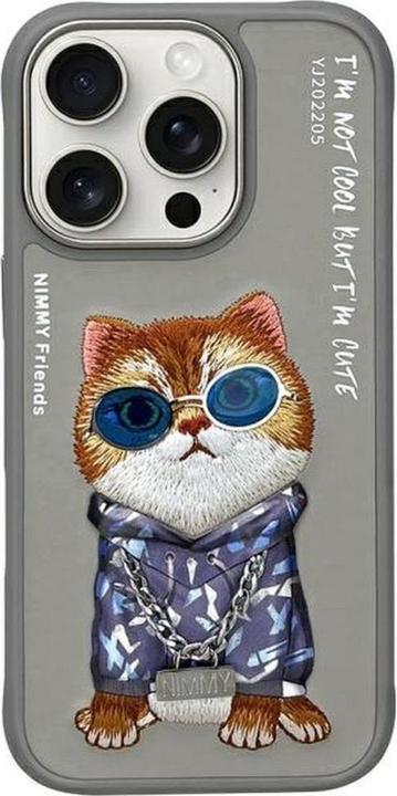Productafbeelding Nimmy case iPhone 16 Pro 6.3" gray Glasses Cool Cat (Apple iPhone 16 Pro)
