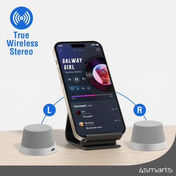 Actual product image 4smarts Bluetooth speaker SoundForce MagSafe compatible silver/grey (12 h, Rechargeable battery operated)